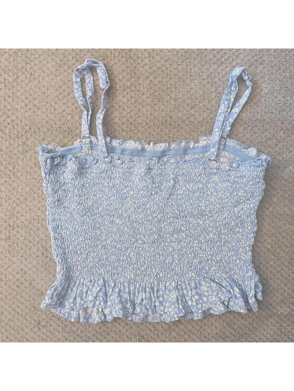Hollister Blue Floral Smocked Crop Cami Top – Size Small
